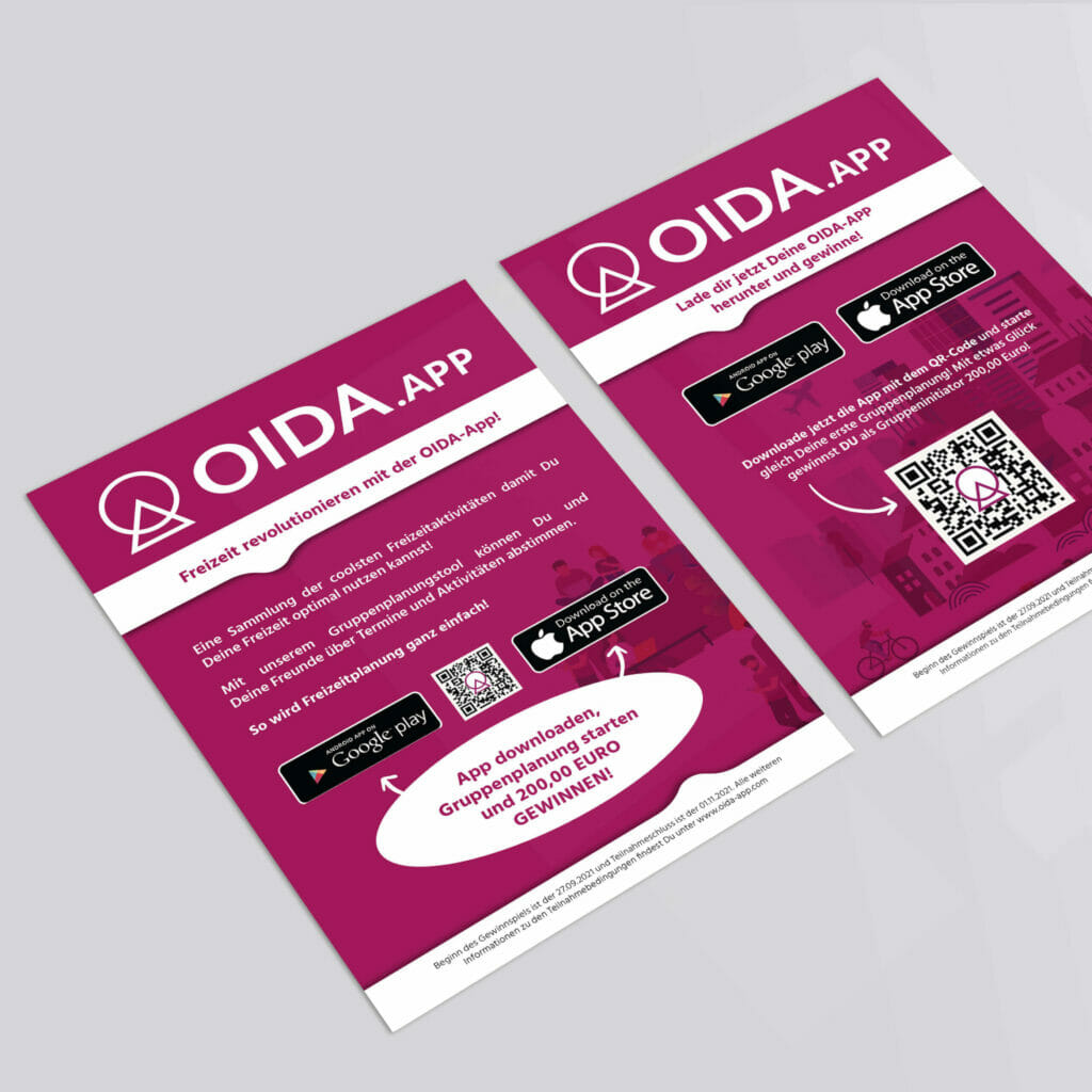 Flyerdesign Flyergestaltung OIDA GmbH mit QR Code und Gewinnspiel