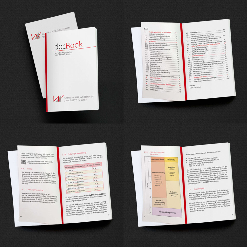 Taschenbuch Infobuch Ärztekammer Wien als Printdesign-Referenz von Martin Wetzel Design