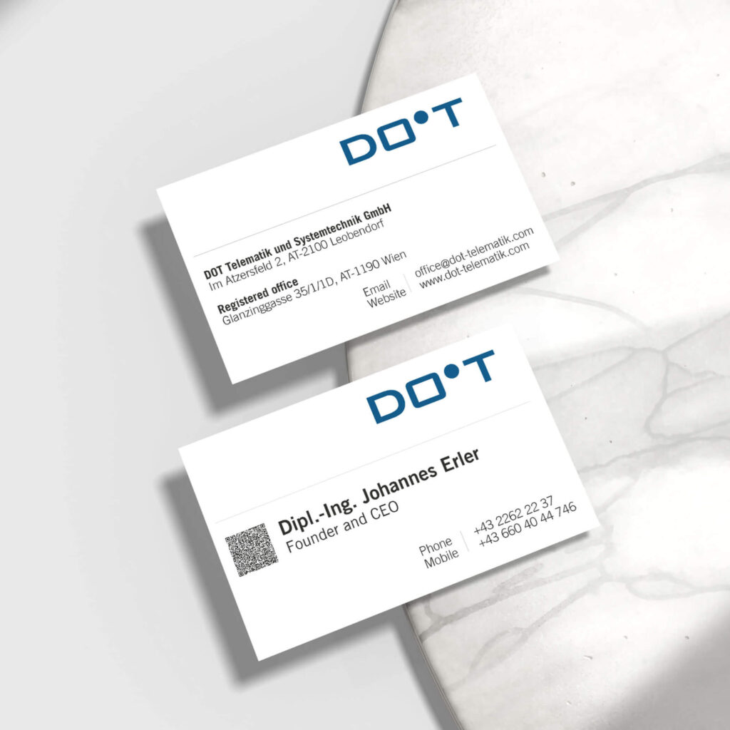 Visitenkartendesign DOT Telematik GmbH als Printdesign-Referenz von Martin Wetzel Design